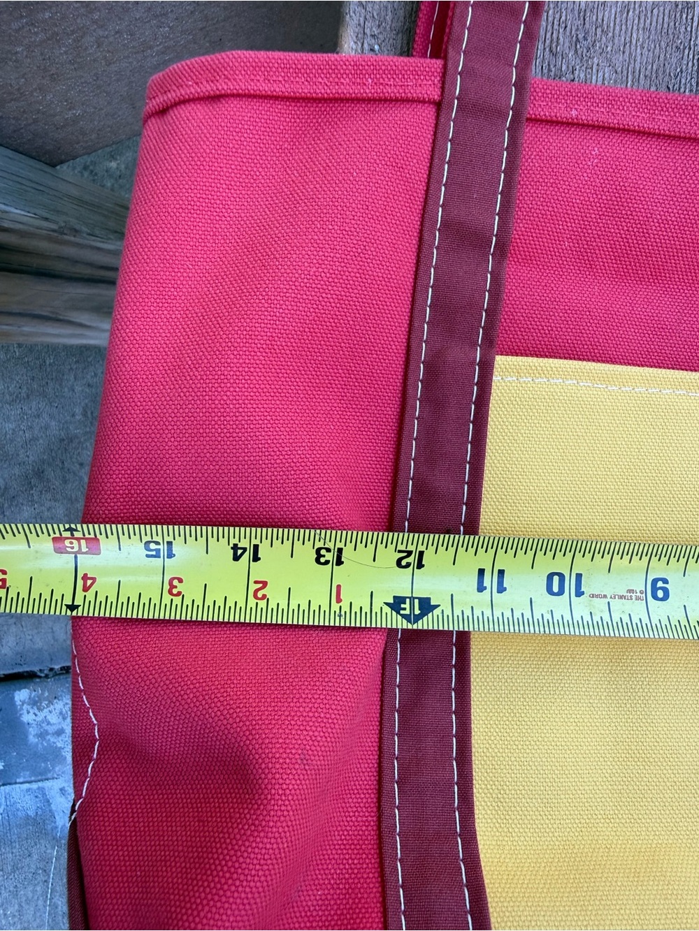 Vintage LL Bean Boat and Tote Red with Yellow pocket. Red Base And Handles - Picture 9 of 13